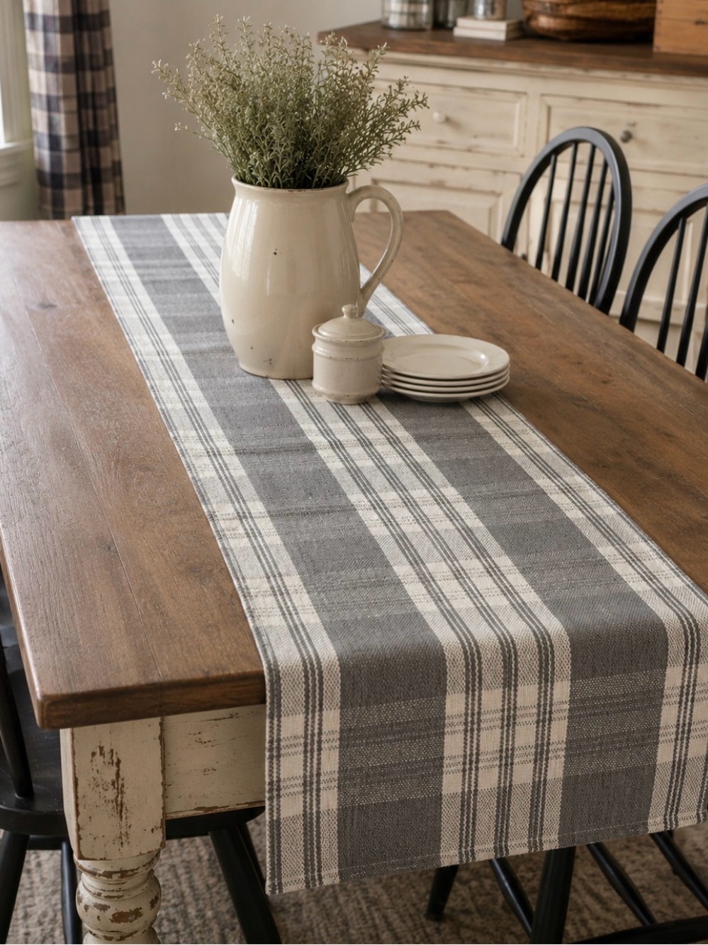 Park Designs - Neutral Gray & Cream Plaid Table Runner - Timeless Dining Accent